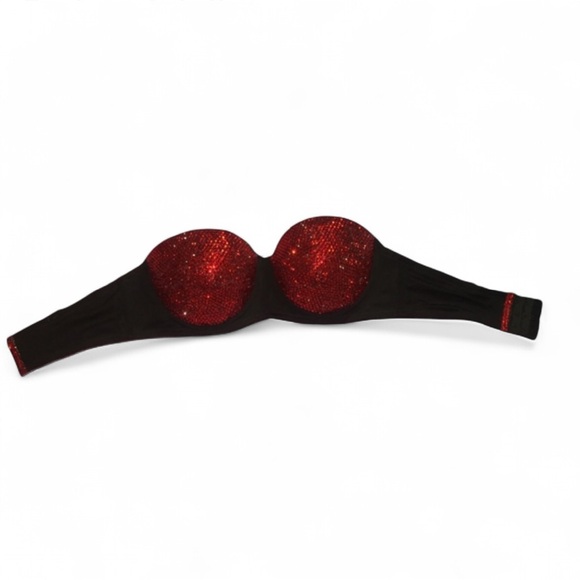 Classic Red Crystal Glam Bling Strapless Bra Top All Sizes New - Picture 4 of 9